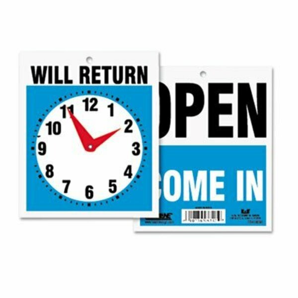 U.S. Stamp & Sign Headline, Double-Sided Open/will Return Sign W/clock Hands, Plastic, 7 1/2 X 9 9382